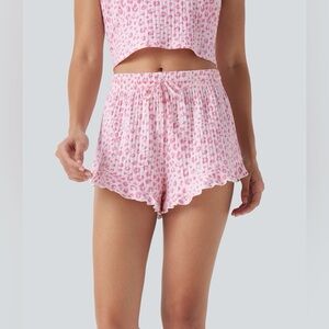 Halara NWT Mid-Rise Leopard Print Lounge Shorts – Pink | Ruffle Hem | M